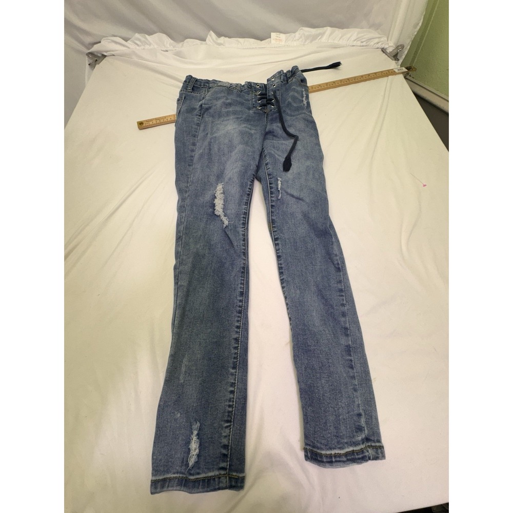 Ashley Mason Jeans Women's Size 7 Blue Denim Straight Casual Style Lace Up Front